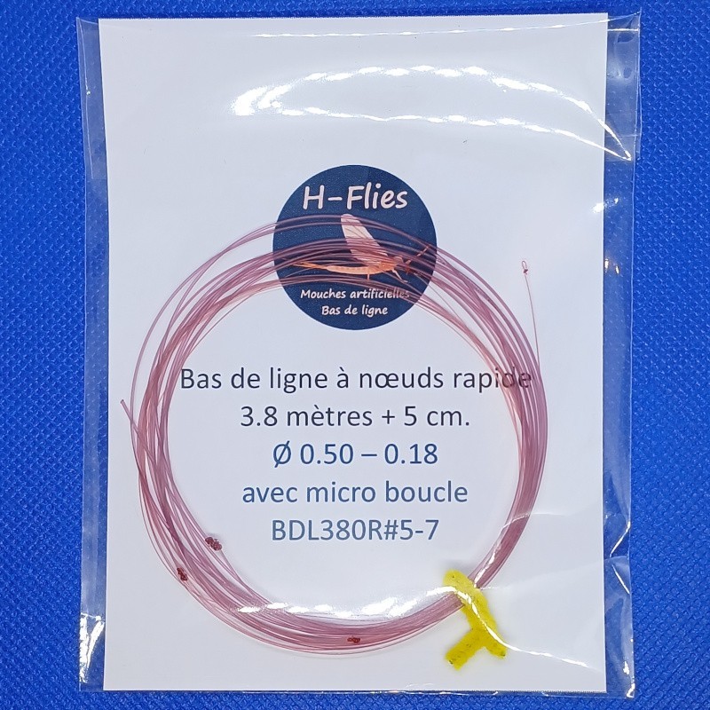Bas de ligne à nœuds de 3.80 mètres et de vitesse rapide conseillé pour les soies de 5 à 7 Bas de ligne à nœuds de 3.80 mètres et de vitesse rapide conseillé pour les soies de 5 à 7