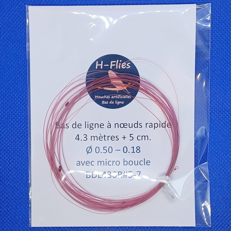Bas de ligne à nœuds de 4.30 mètres et de vitesse rapide conseillé pour les soies de 5 à 7 Bas de ligne à nœuds de 4.30 mètres et de vitesse rapide conseillé pour les soies de 5 à 7