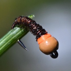Micro Nymphe marron avec bille chocolat et tag orange fluo