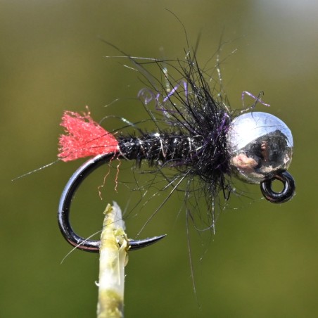 Nymphe Pheasant Tail noir avec bille argent avec tag rouge