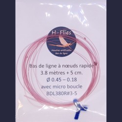 Bas de ligne à nœuds de 3.80 mètres et de vitesse rapide conseillé pour les soies de 3 à 5