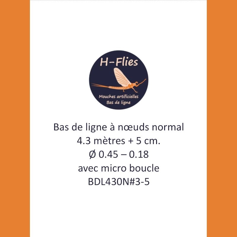 Bas de ligne à nœuds, pour la pêche à la mouche, de 4.30 mètres et de vitesse normale - soie 3-5