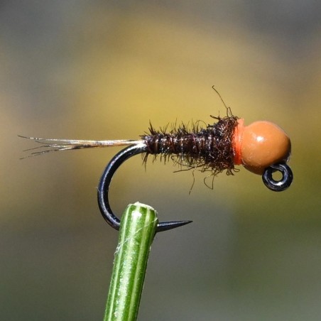 Mini Jig Pheasant Tail marron avec bille chocolat